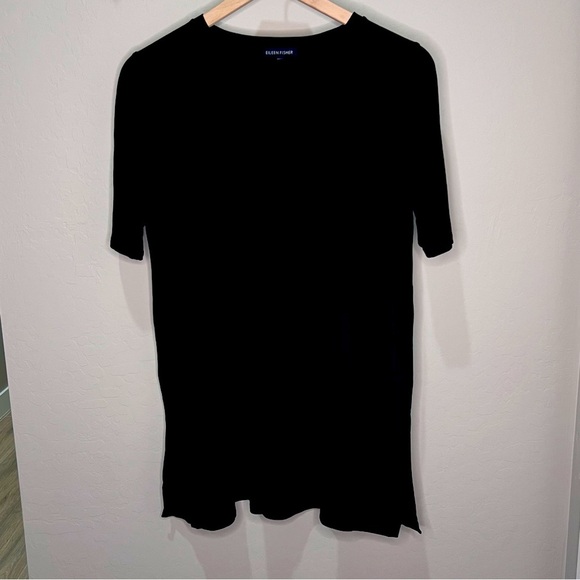 Eileen Fisher Black Blouse Shirt Top Mini Dress Short Tunic Oversized Normcore - Picture 1 of 9